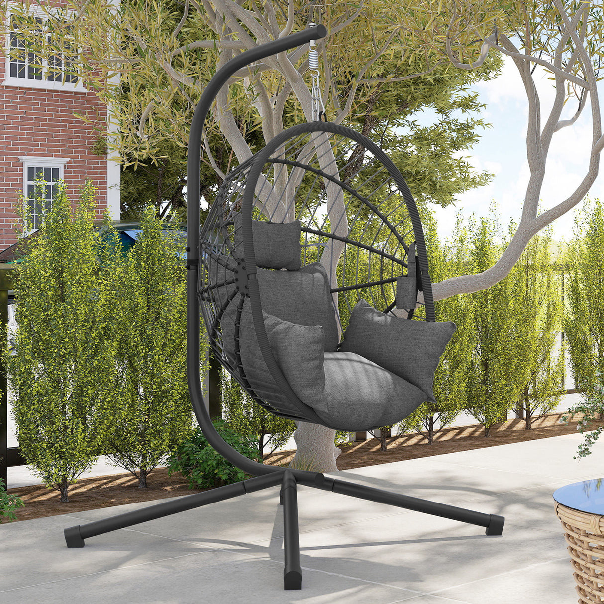 Fabric Hanging Egg Swing Chair With Full Body Padded Seat And Metal Stand - Velmora