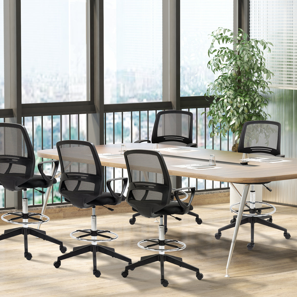 Fabric Home And Office Chair 59.5cm Wide With Adjustable Footrest in Set Of 5 - Velmora