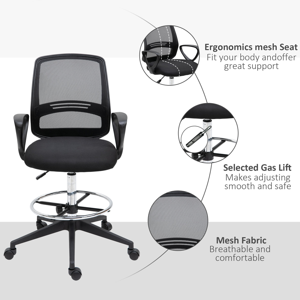 Fabric Home And Office Chair 59.5cm Wide With Adjustable Footrest in Set Of 5 - Velmora