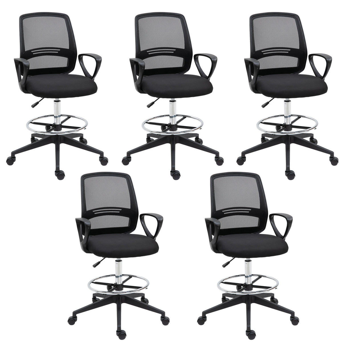 Fabric Home And Office Chair 59.5cm Wide With Adjustable Footrest in Set Of 5 - Velmora