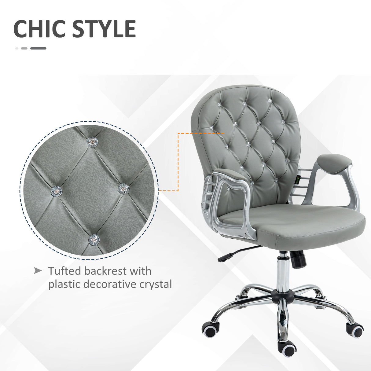 Fabric Home And Office Chair 59.5cm Wide With PU Leather Diamante Back - Velmora