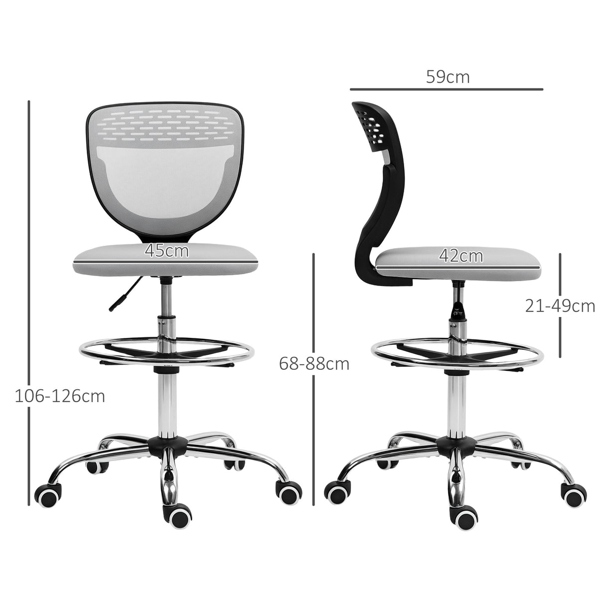 Fabric Home And Office Chair 59cm Wide Armless With Adjustable Foot Ring - Velmora