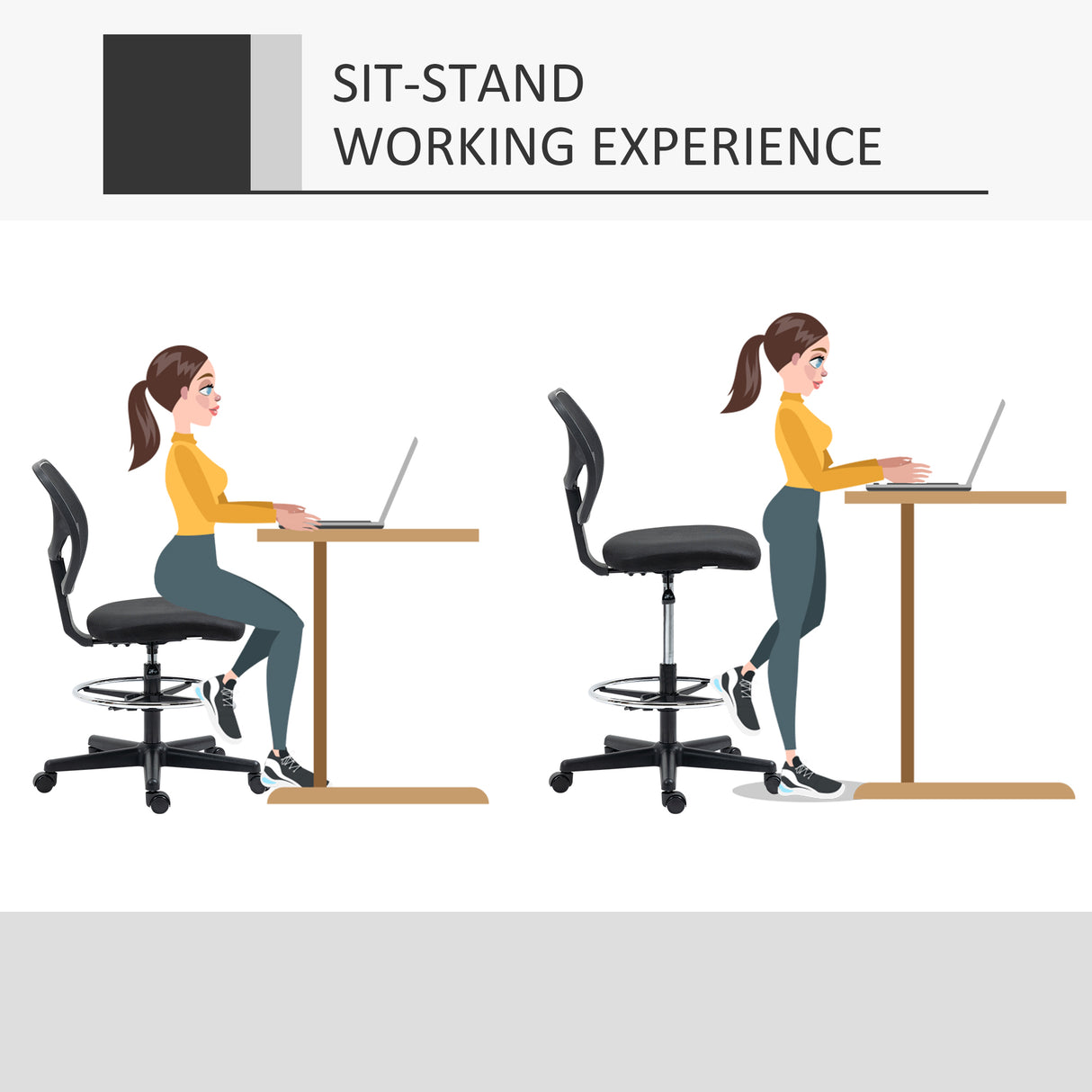 Fabric Home And Office Chair 59cm Wide With Adjustable Foot Ring And Seat Height Black - Velmora