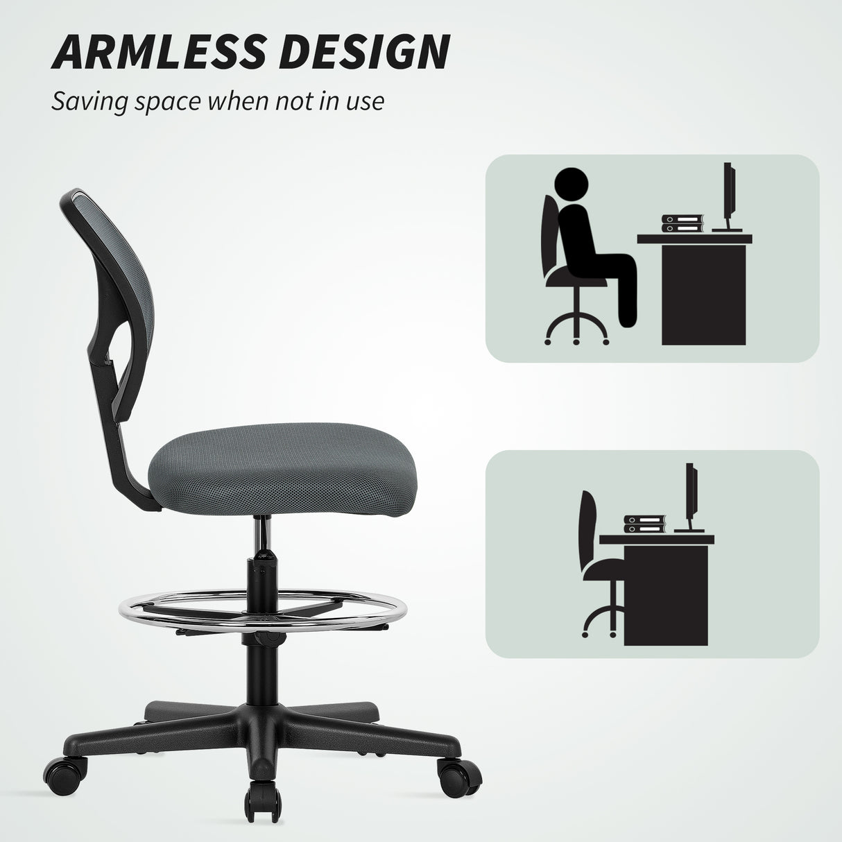 Fabric Home And Office Chair 59cm Wide With Adjustable Foot Ring And Seat Height Black - Velmora