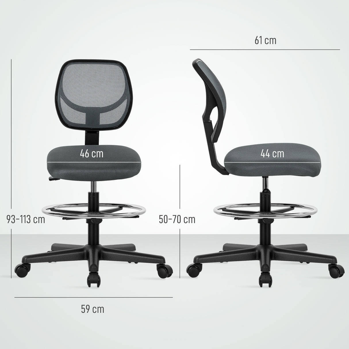 Fabric Home And Office Chair 59cm Wide With Adjustable Foot Ring And Seat Height Black - Velmora