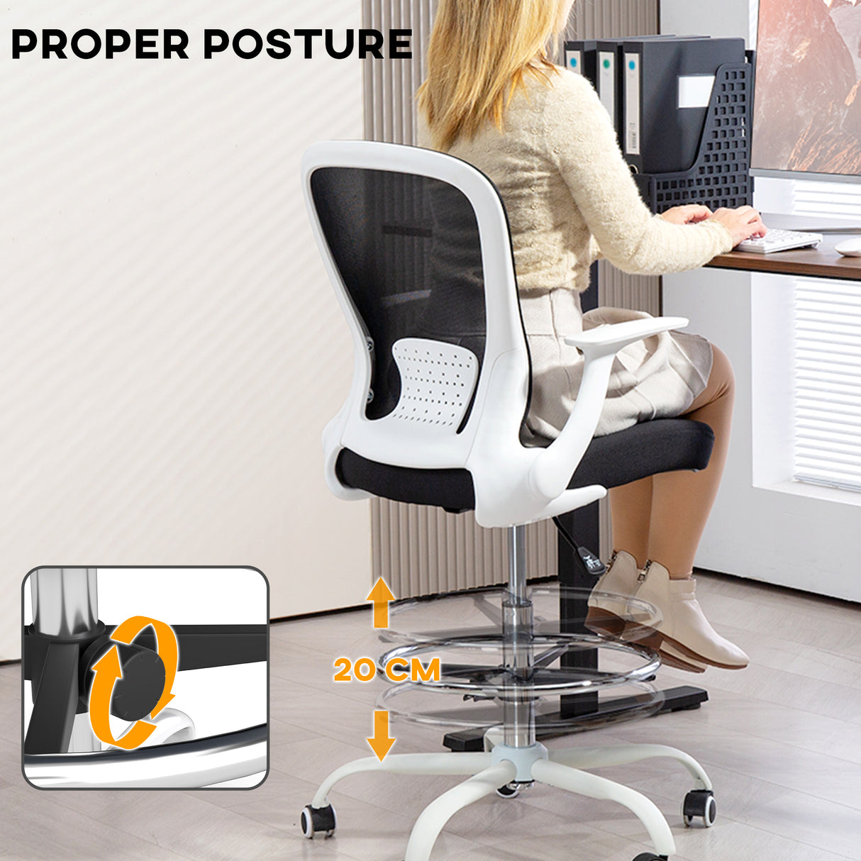 Fabric Home And Office Chair 59cm Wide With Flip-Up Armrest And Adjustable Foot Ring - Velmora