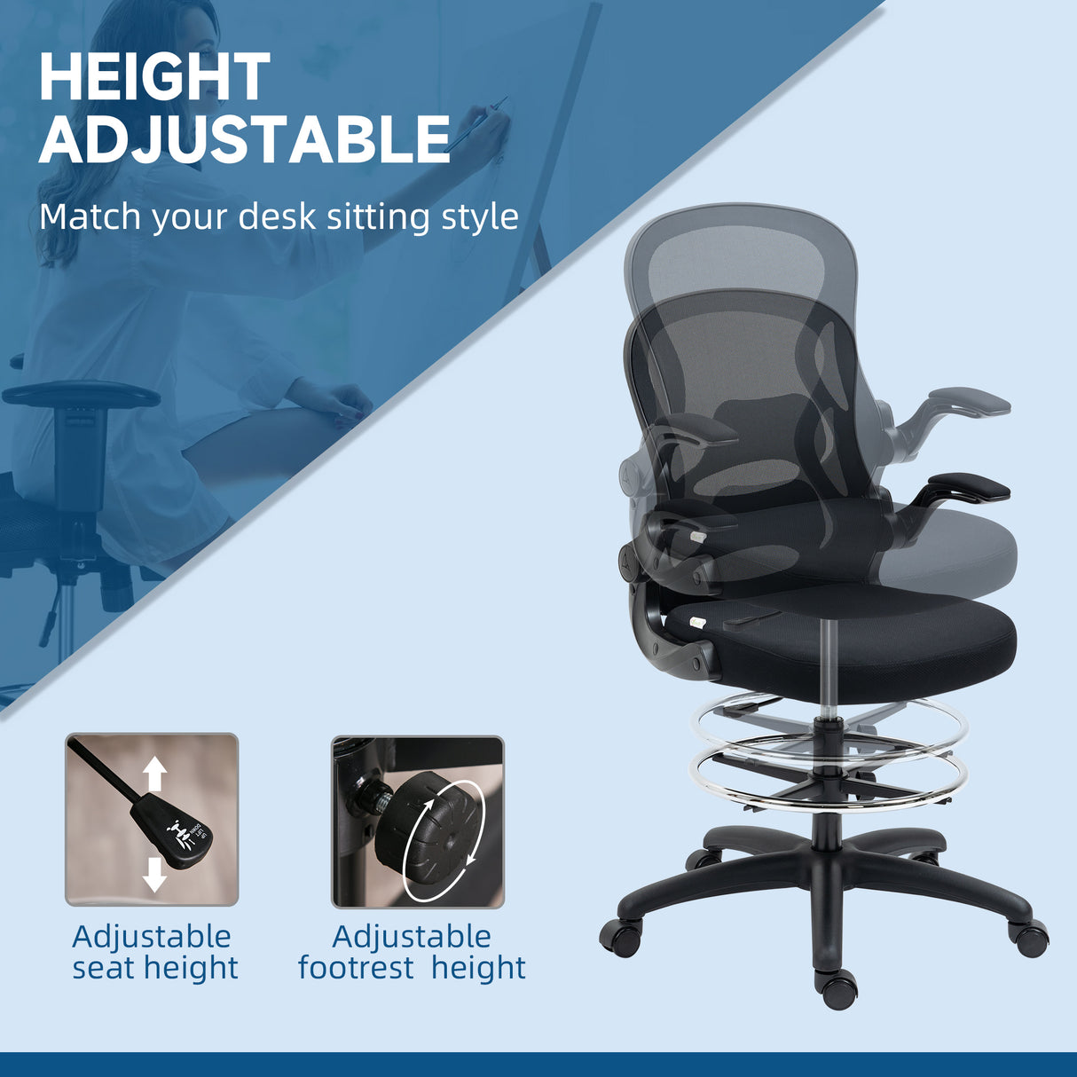 Fabric Home And Office Chair 59cm Wide With Flip-Up Armrest - Velmora