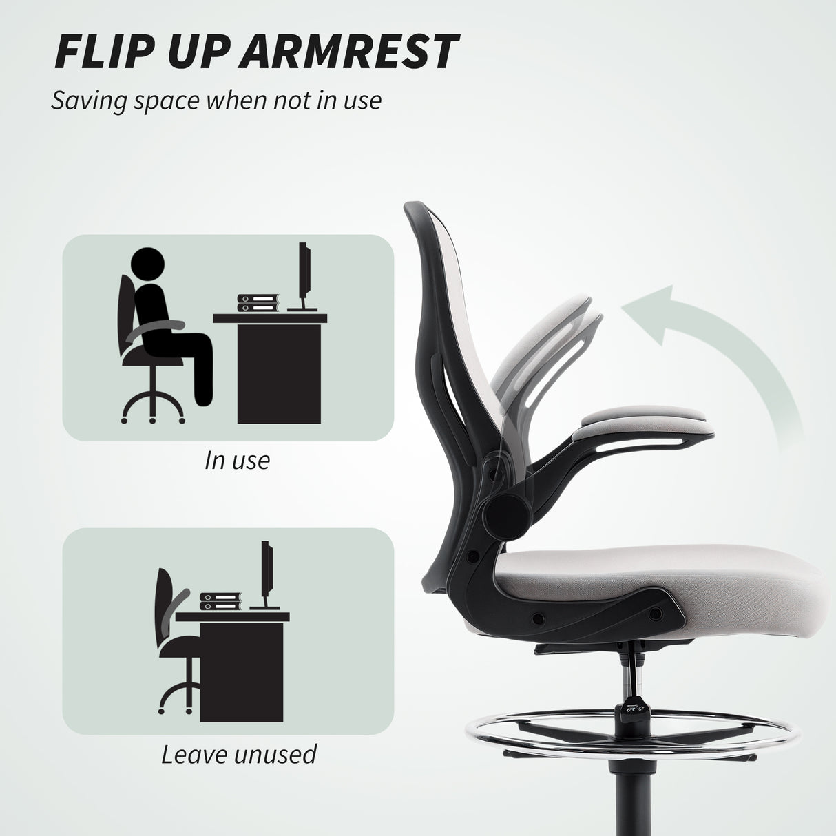 Fabric Home And Office Chair 59cm Wide With Flip-Up Armrest - Velmora