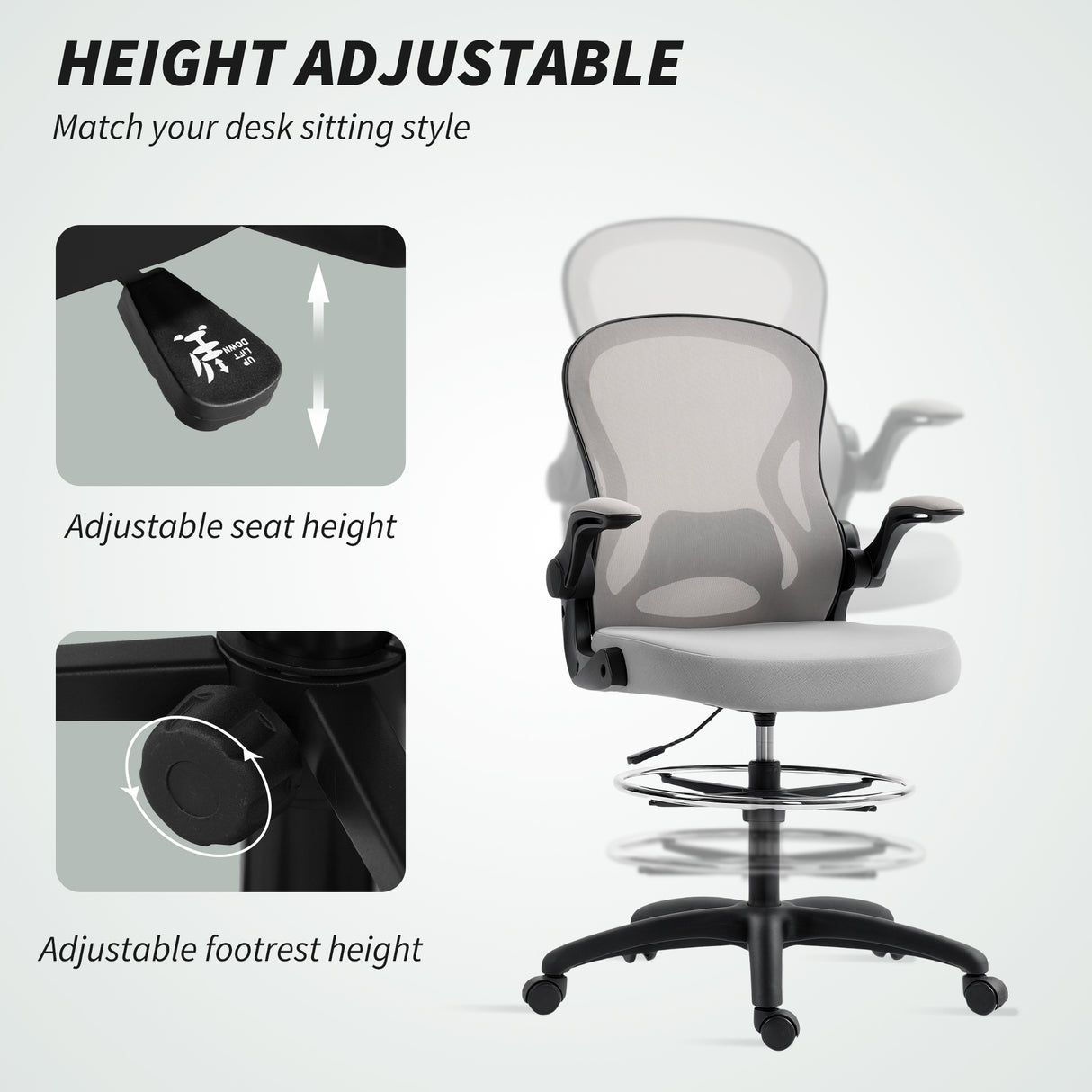Fabric Home And Office Chair 59cm Wide With Flip-Up Armrest - Velmora
