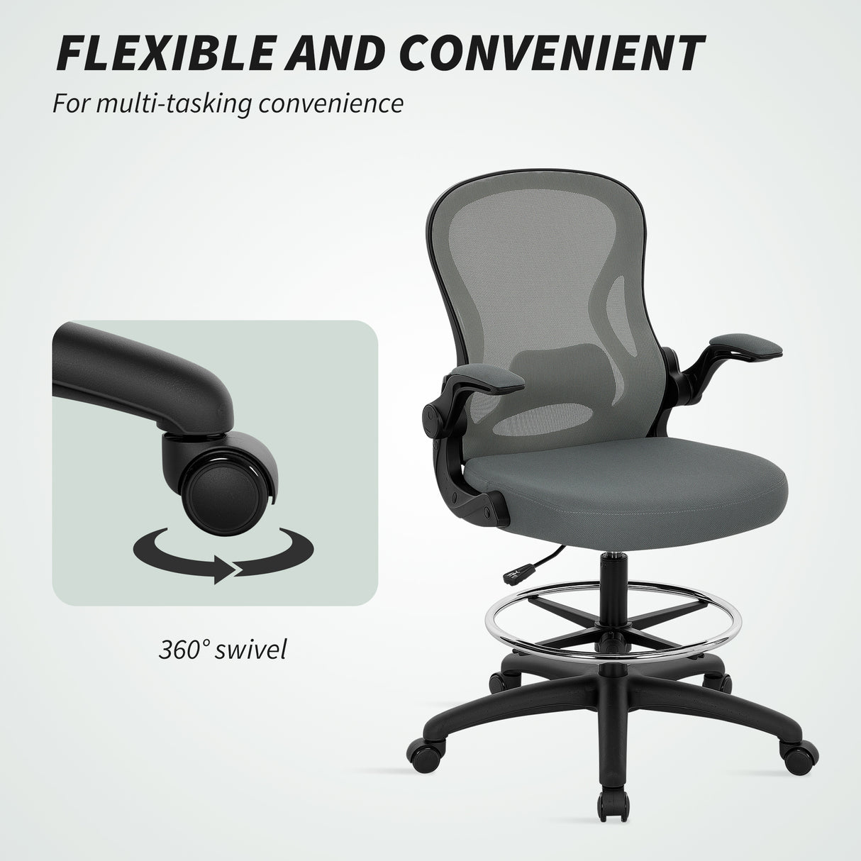 Fabric Home And Office Chair 59cm Wide With Flip-Up Armrest - Velmora