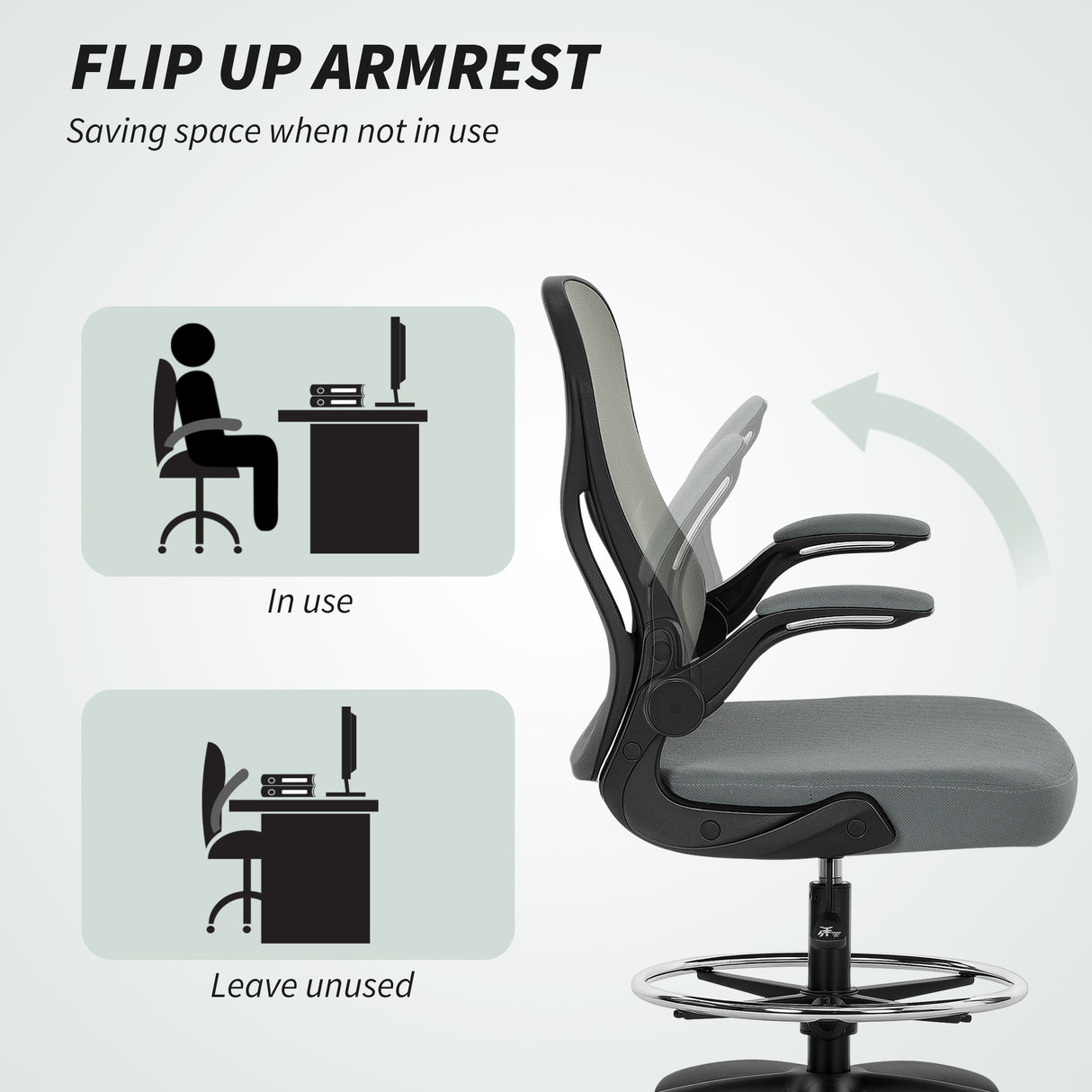 Fabric Home And Office Chair 59cm Wide With Flip-Up Armrest - Velmora