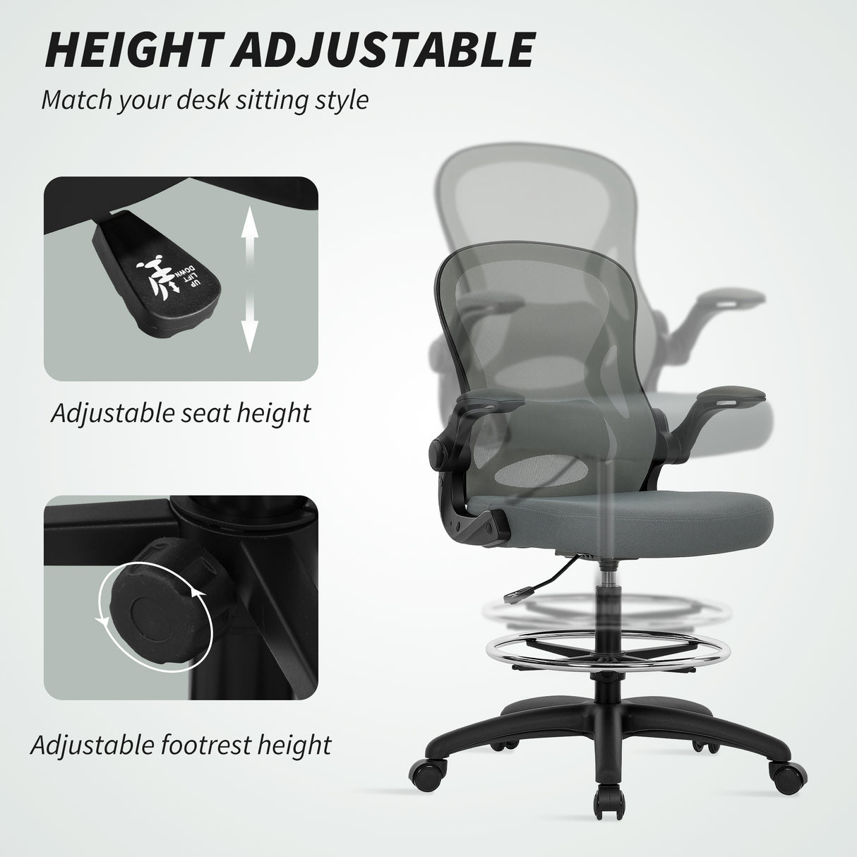 Fabric Home And Office Chair 59cm Wide With Flip-Up Armrest - Velmora