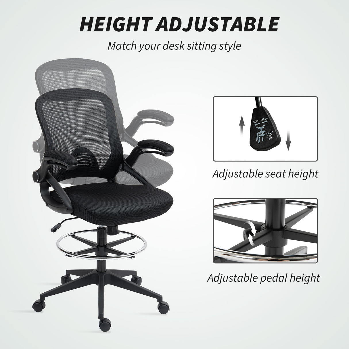 Fabric Home And Office Chair 60cm Wide With Flip-Up Armrest - Velmora