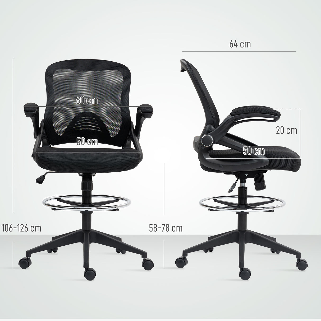 Fabric Home And Office Chair 60cm Wide With Flip-Up Armrest - Velmora