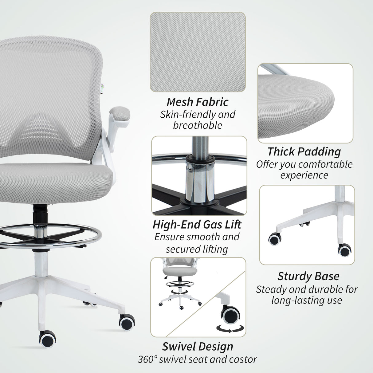 Fabric Home And Office Chair 60cm Wide With Flip-Up Armrest - Velmora