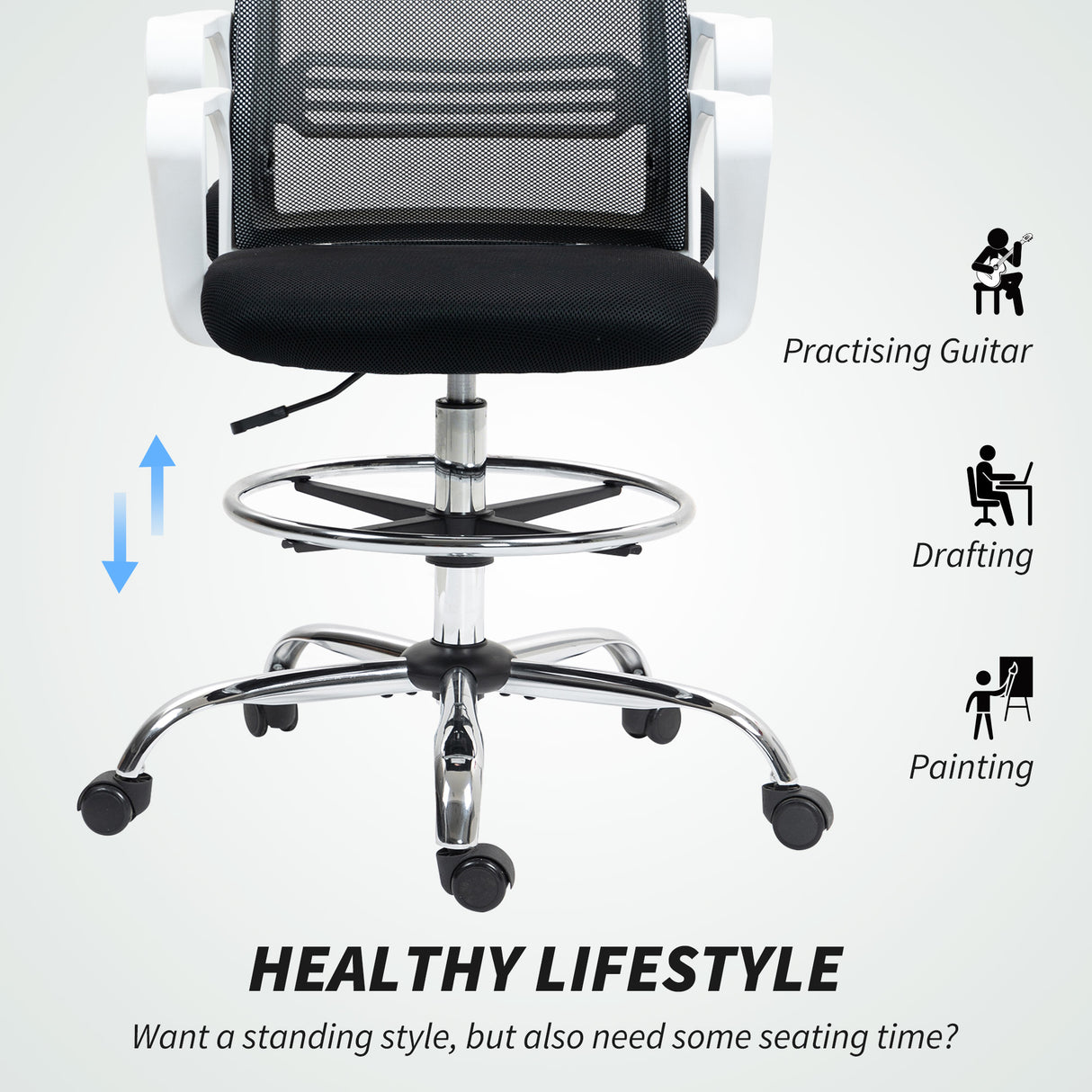 Fabric Home And Office Chair 66cm Wide With Adjustable Foot Ring - Velmora