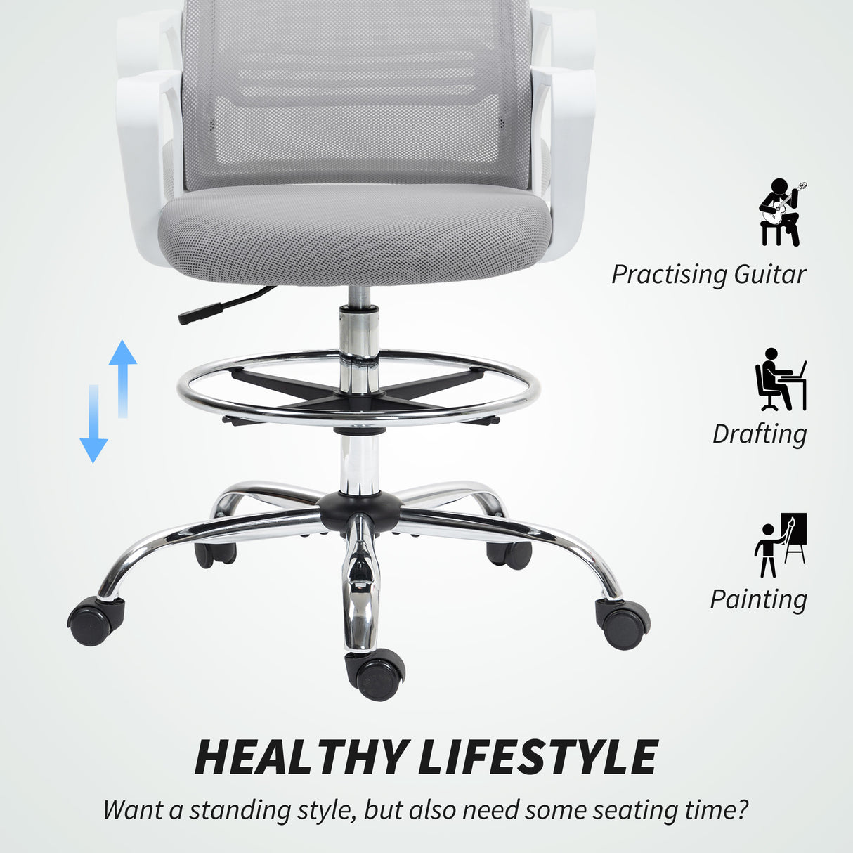 Fabric Home And Office Chair 66cm Wide With Adjustable Foot Ring - Velmora