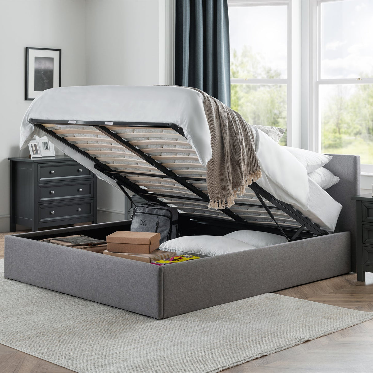 Fabric King Size Ottoman Storage Bed - Rialto