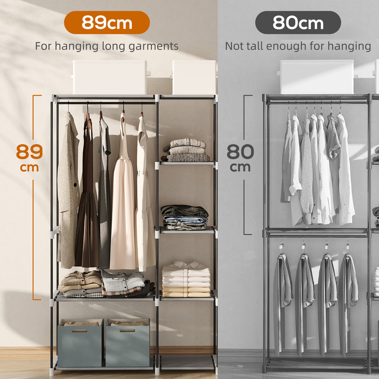 Fabric Open Wardrobe 182cm Wide With 8 Shelves And Hanging Rail - Velmora