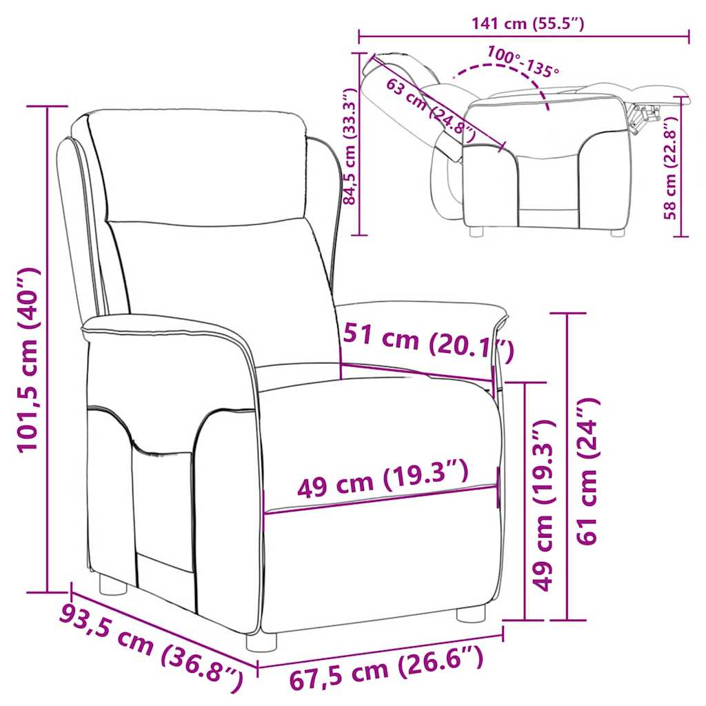 Fabric Recliner Chair 67.5cm Wide - Vantage Home