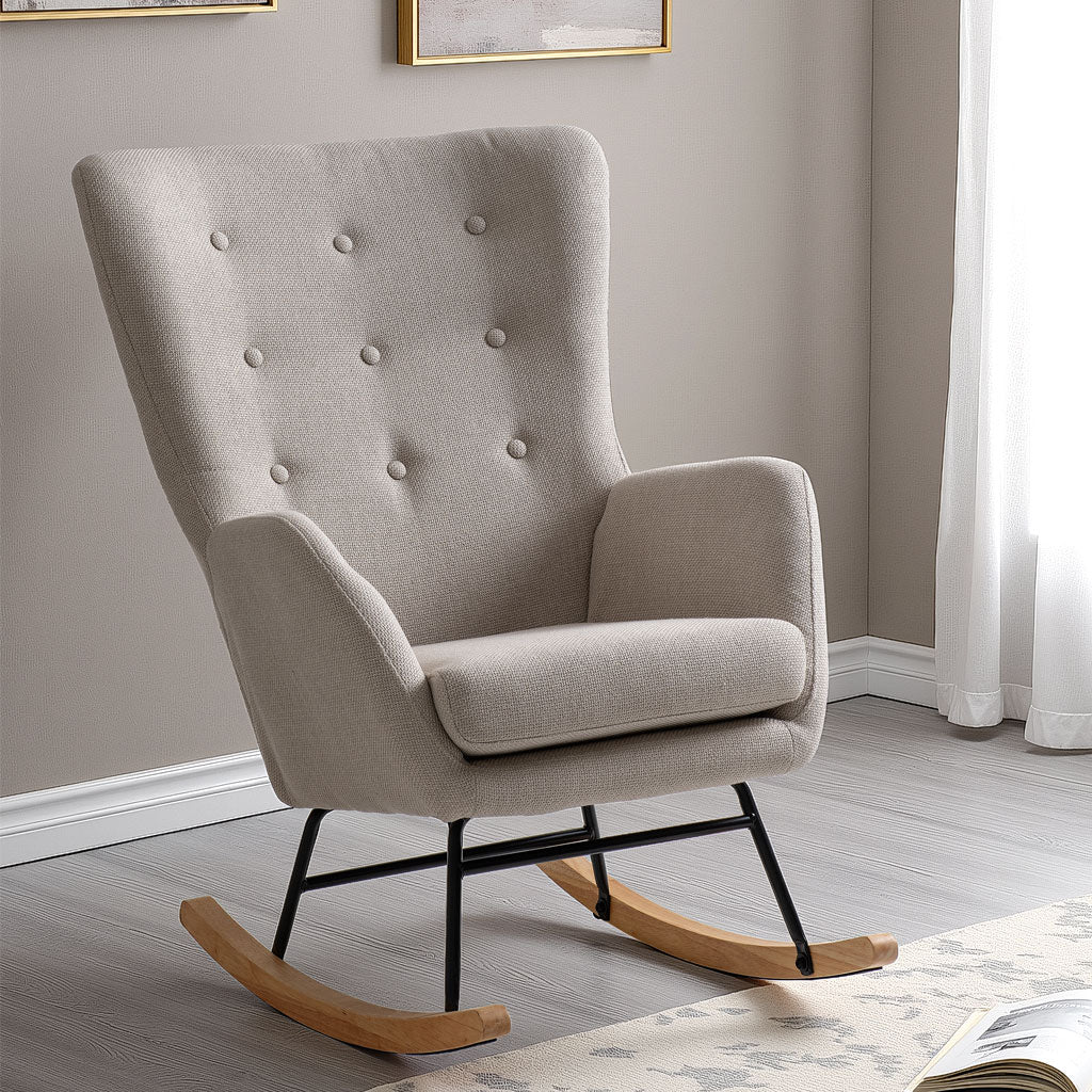 Fabric Rocking Chair With Wooden Feet - Hayden