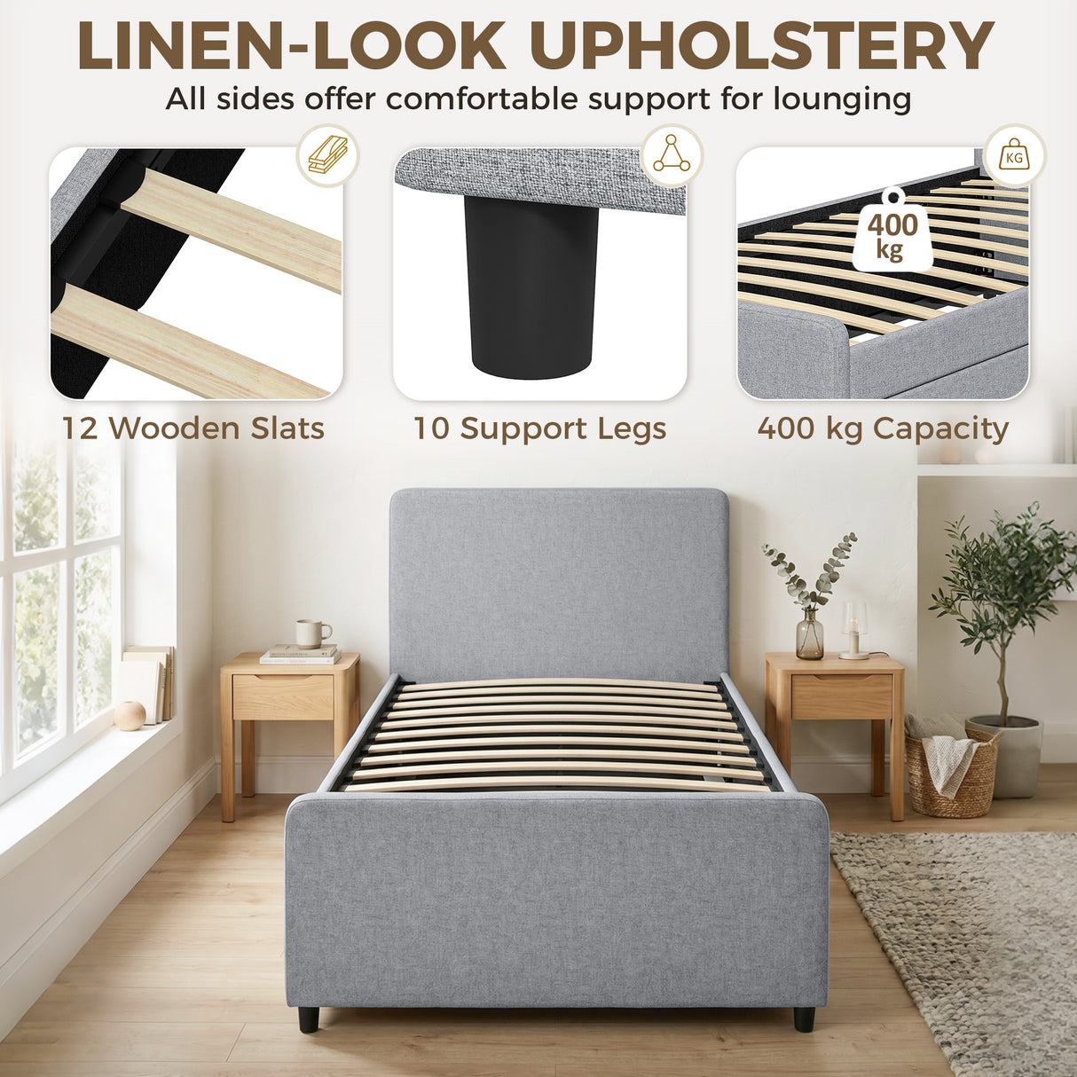 Fabric Single Bed 97cm Wide With Pull Out Trundle Bed - Velmora