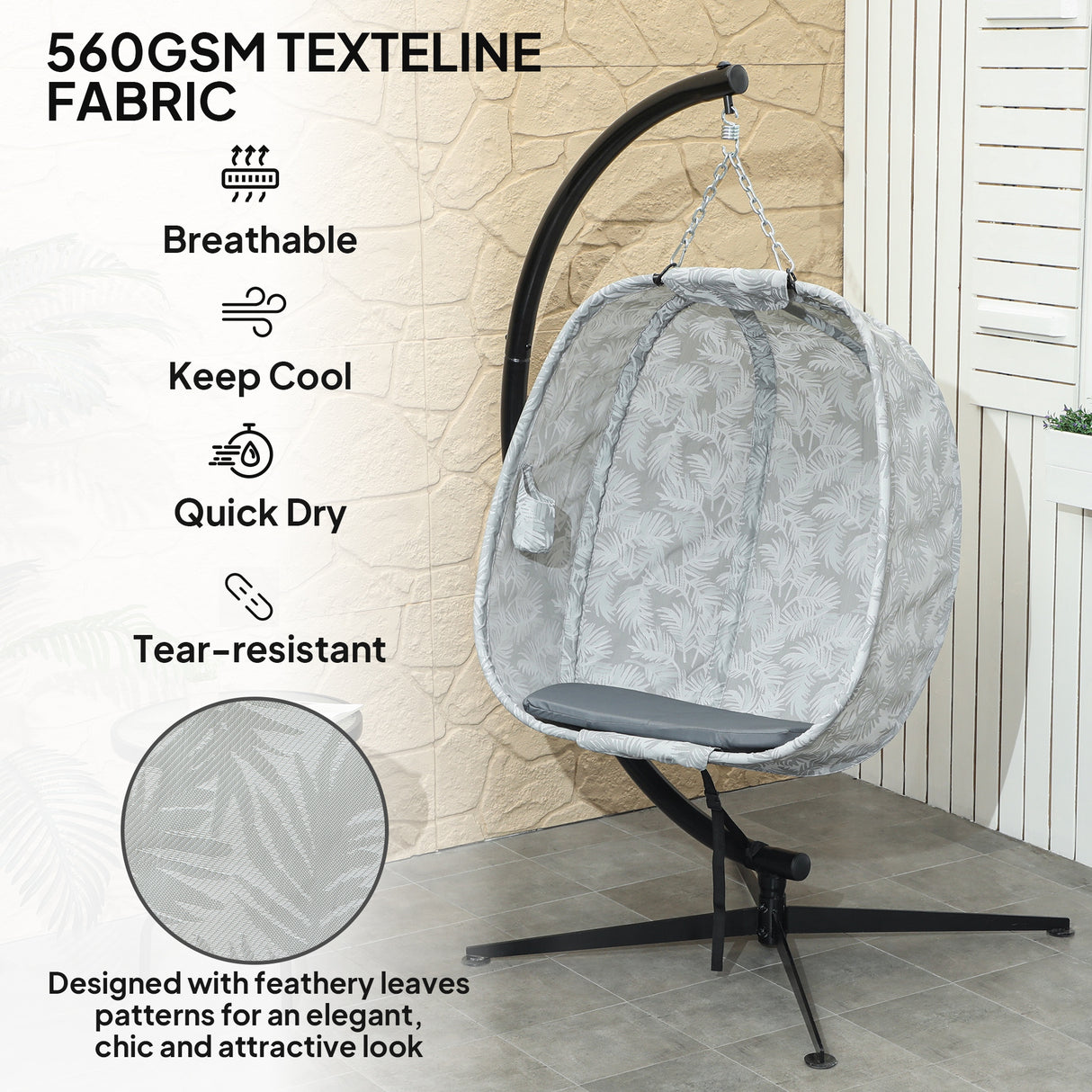 Fabric Single Garden Swing Chair With Folding Basket and Stand - Velmora