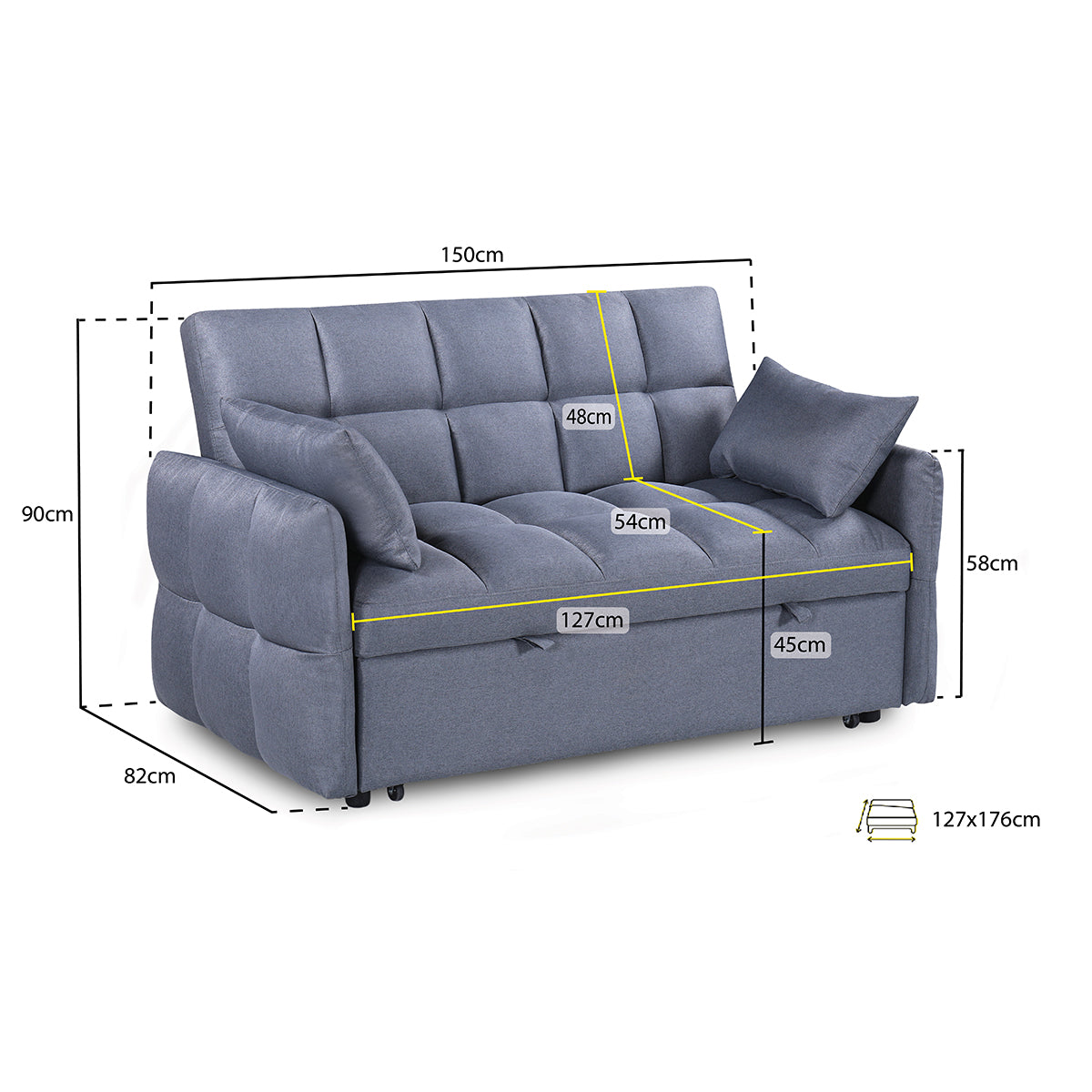 Fabric Sofa Bed 2 Seater - Mason