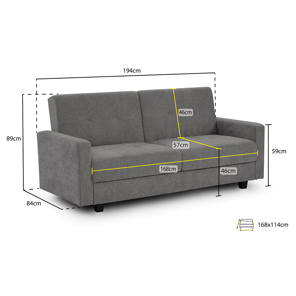 Fabric Sofa Bed 3 Seater With Storage - Hive