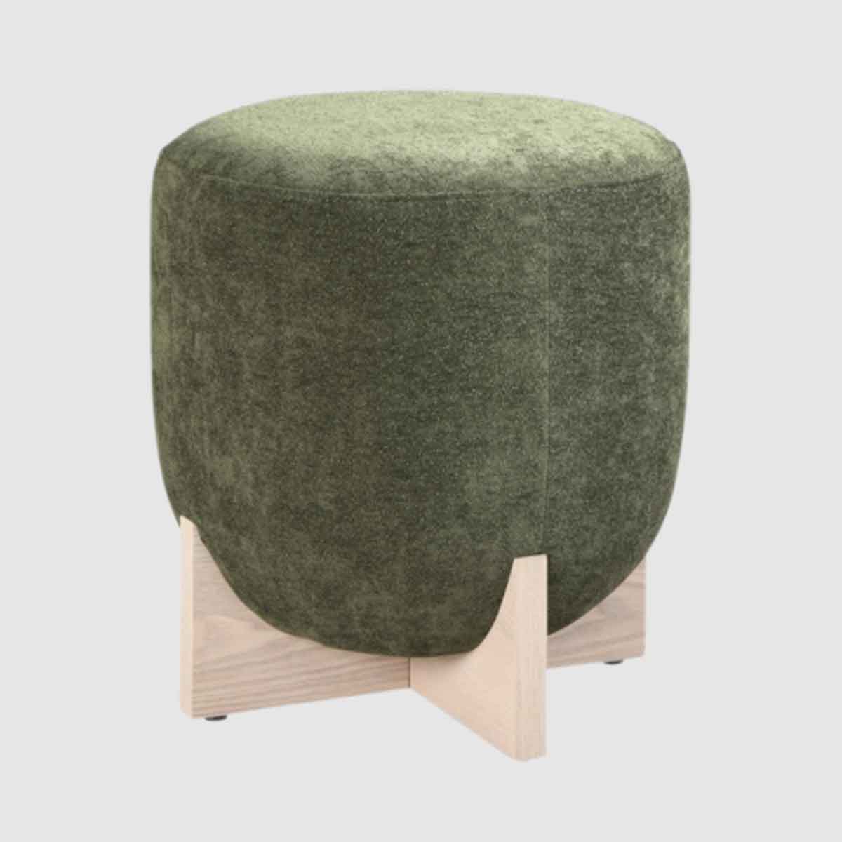 Fabric Stool 41cm Wide Round With Wooden Base - Orchid