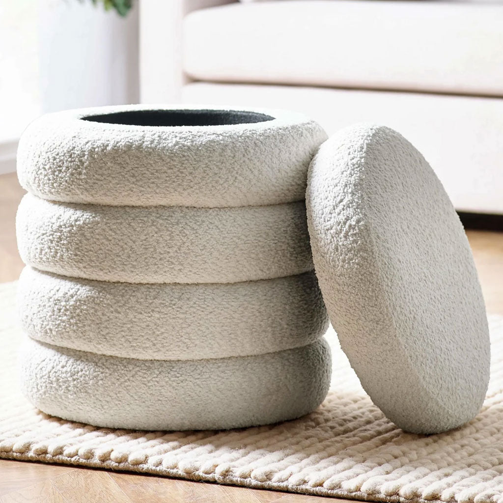 Fabric Stool With Storage Round - Hailey