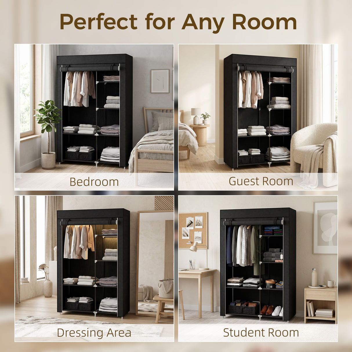 Fabric Wardrobe 103cm Wide With Hanging Rail And Shelves - Velmora