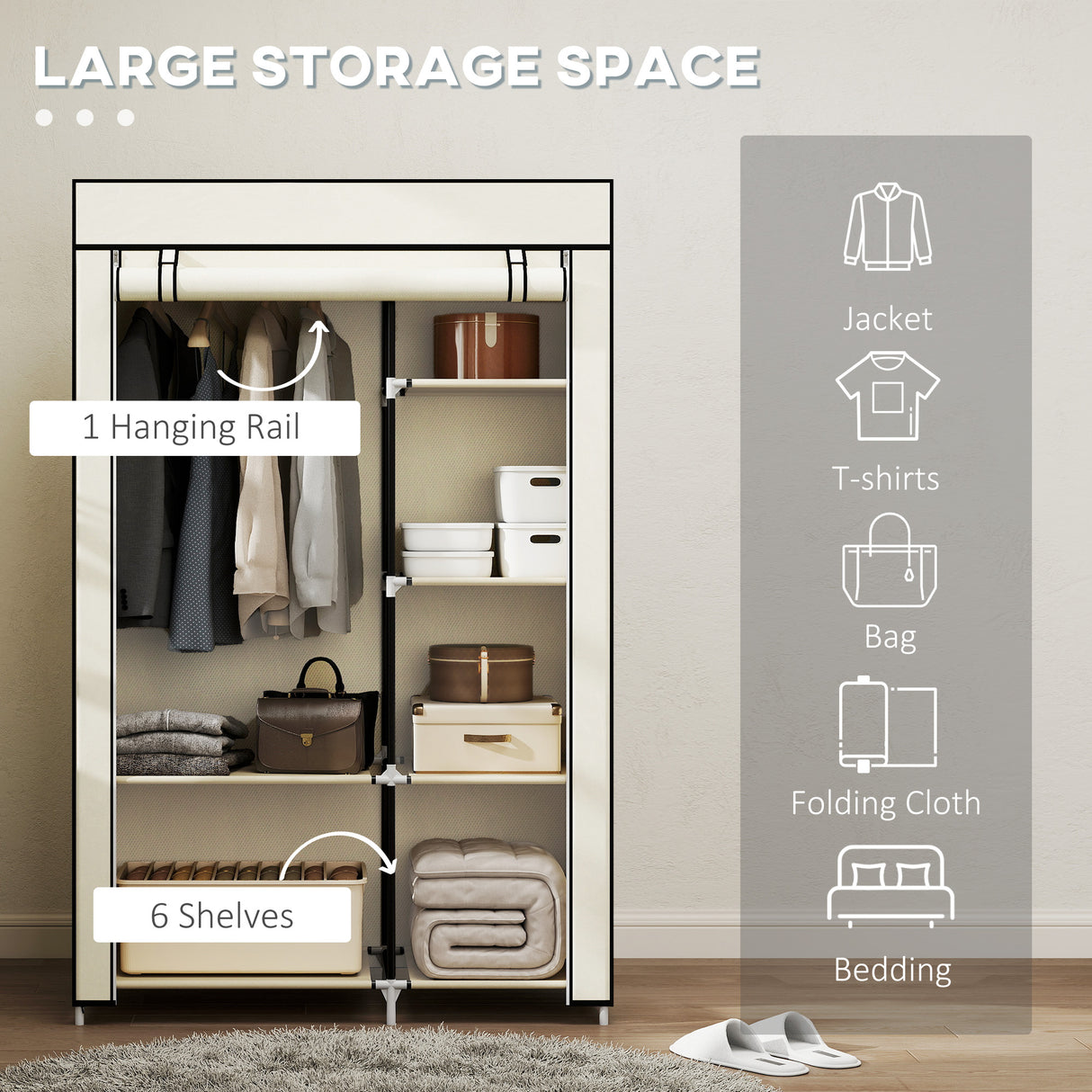 Fabric Wardrobe 103cm Wide With Hanging Rail And Shelves - Velmora