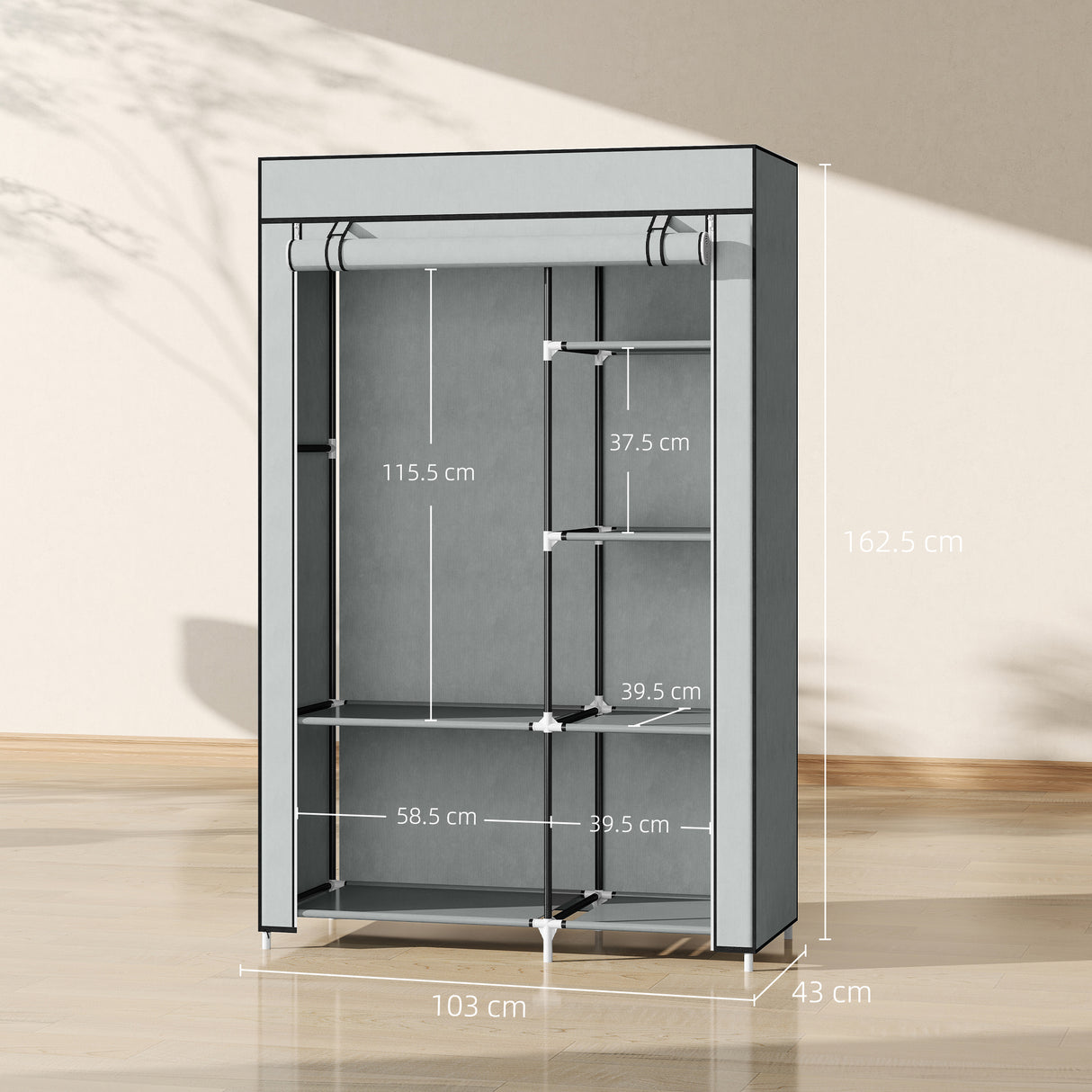 Fabric Wardrobe 103cm Wide With Hanging Rail And Shelves - Velmora
