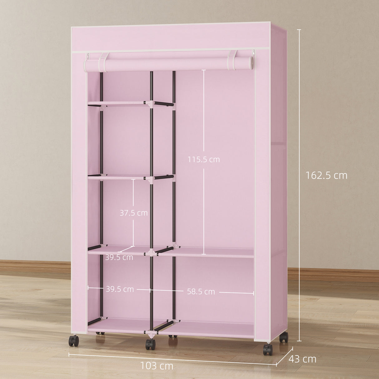 Fabric Wardrobe 103cm Wide With Hanging Rail And Shelves - Velmora