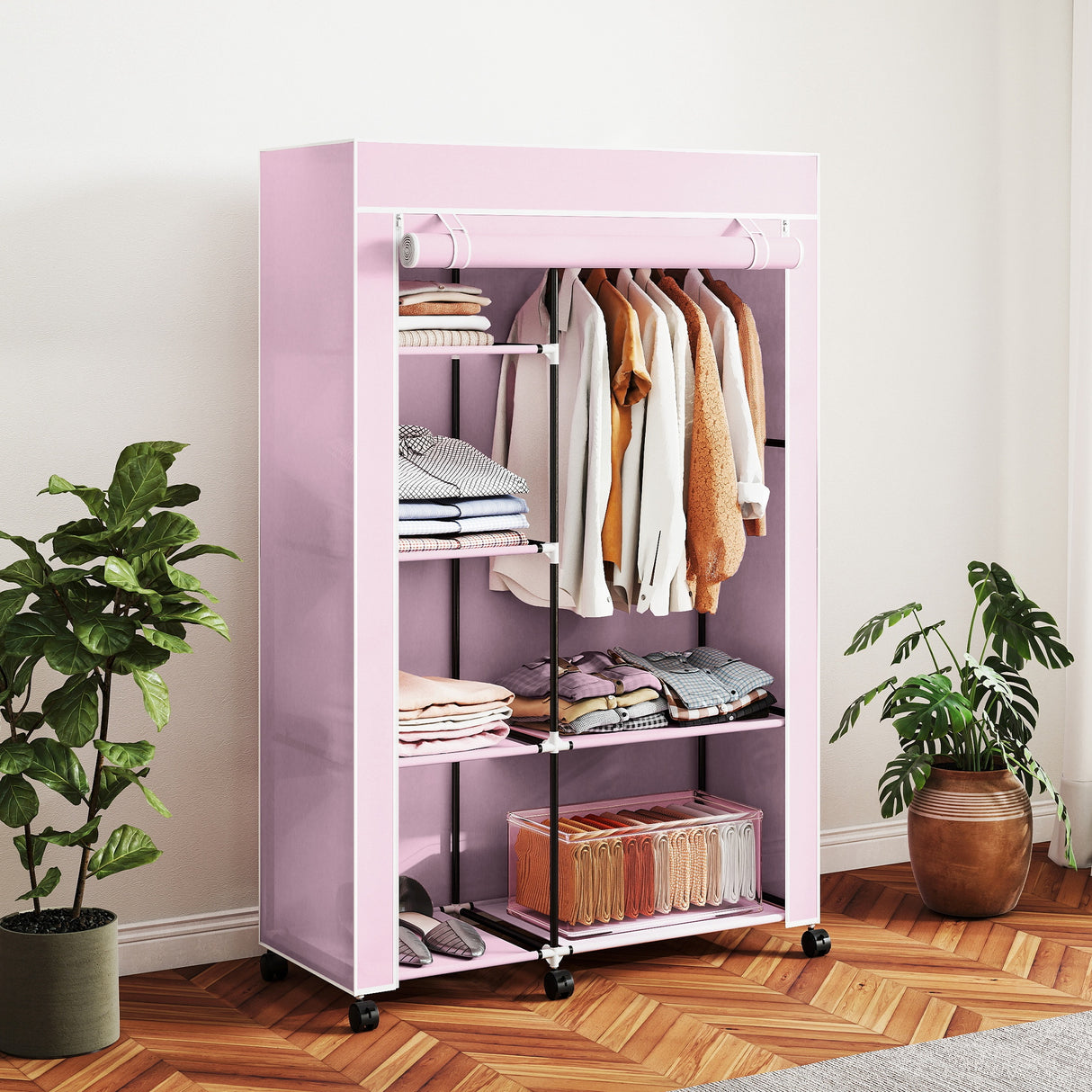 Fabric Wardrobe 103cm Wide With Hanging Rail And Shelves - Velmora
