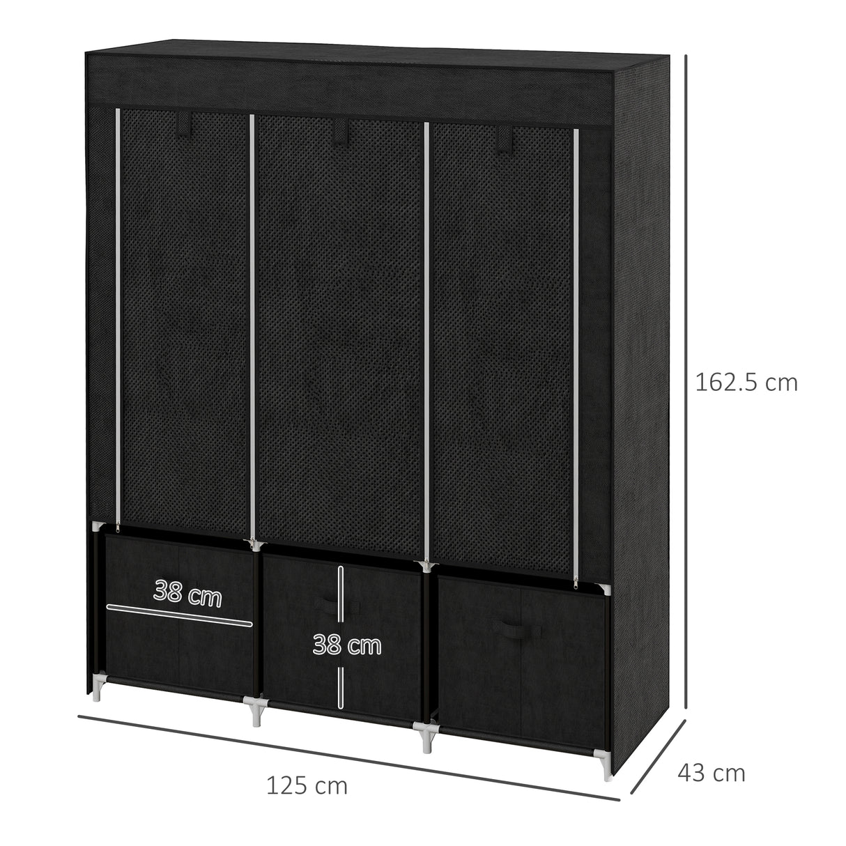 Fabric Wardrobe 125cm Wide With 3 Drawers - Velmora