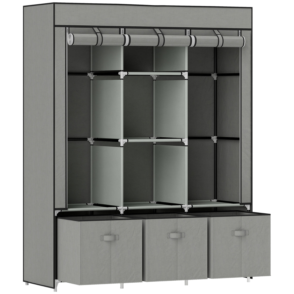 Fabric Wardrobe 125cm Wide With 3 Drawers - Velmora