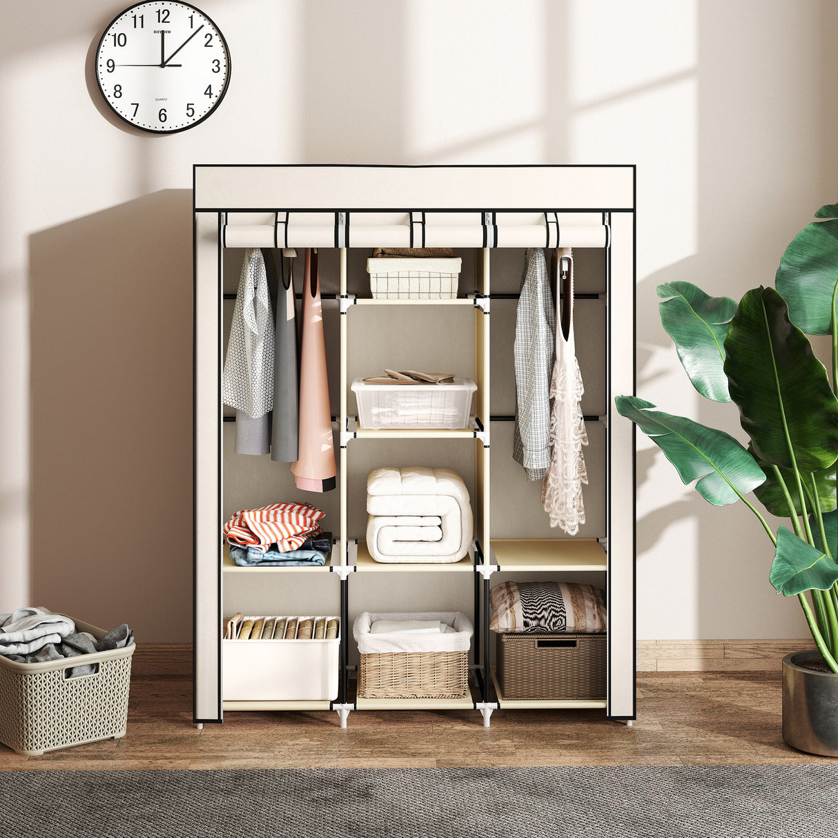 Fabric Wardrobe 125cm Wide With Hanging Rail And Shelves - Velmora
