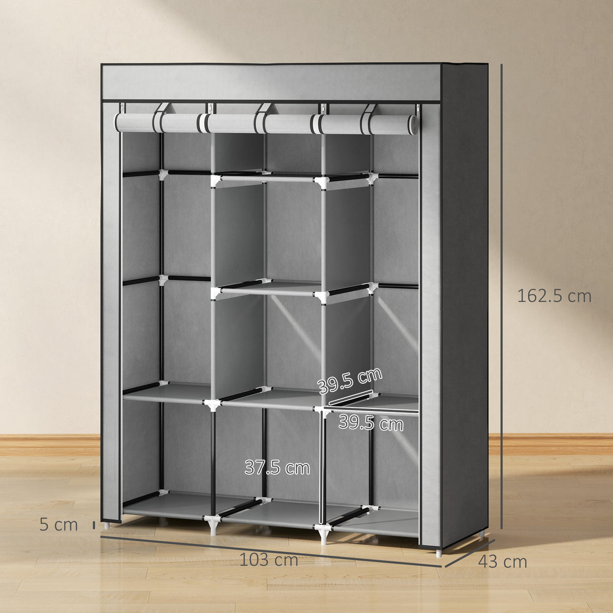 Fabric Wardrobe 125cm Wide With Hanging Rail And Shelves - Velmora