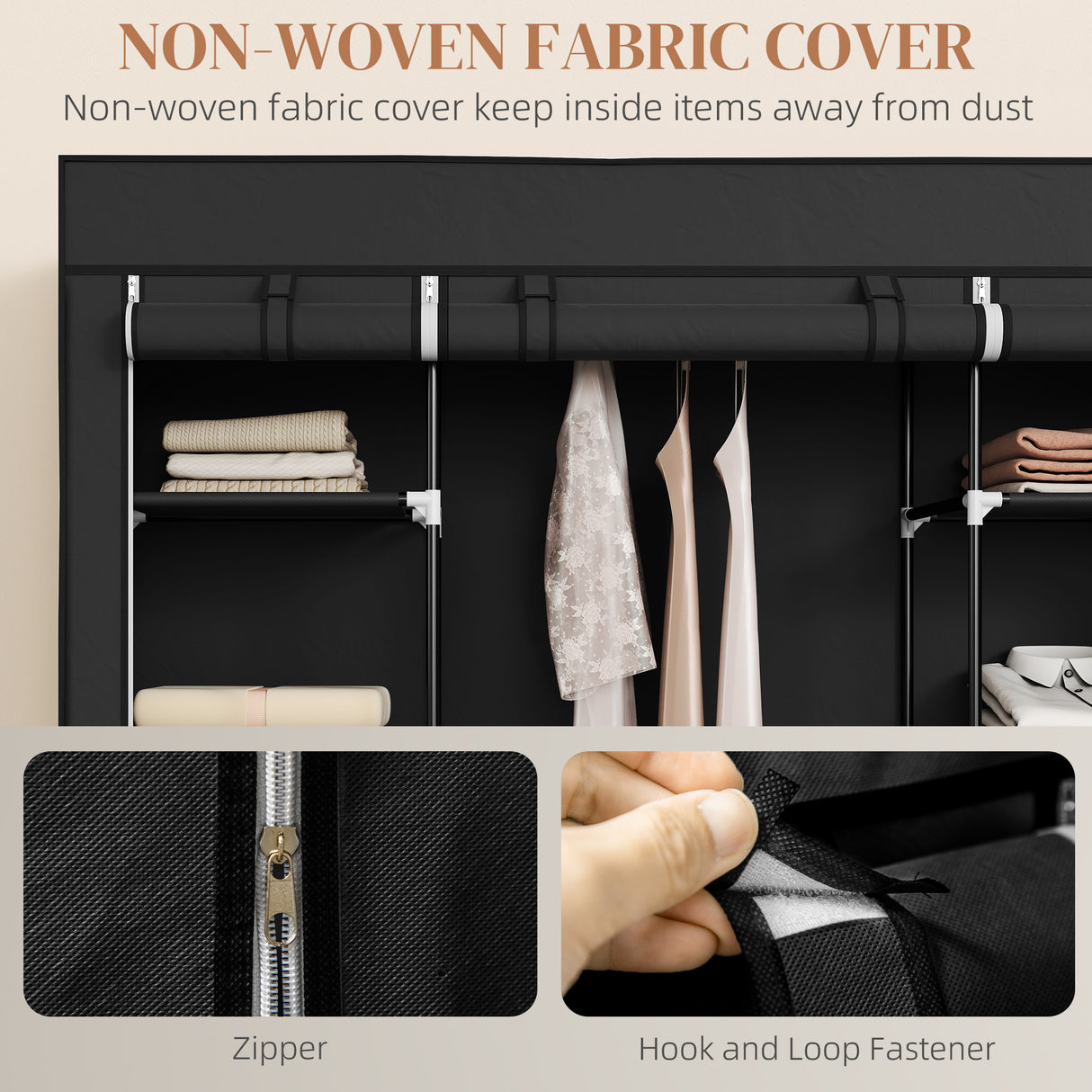 Fabric Wardrobe 150cm Wide With Hanging Rail And Shelves - Velmora
