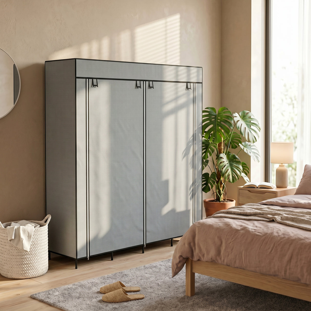 Fabric Wardrobe 166cm Wide With 4 Drawers - Velmora