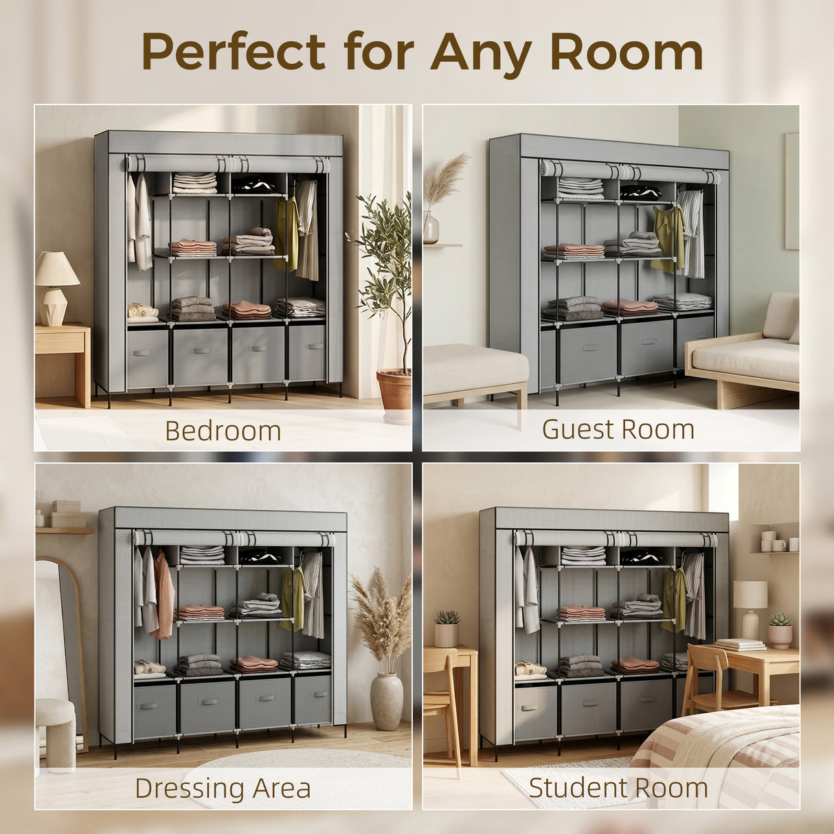Fabric Wardrobe 166cm Wide With 4 Drawers - Velmora
