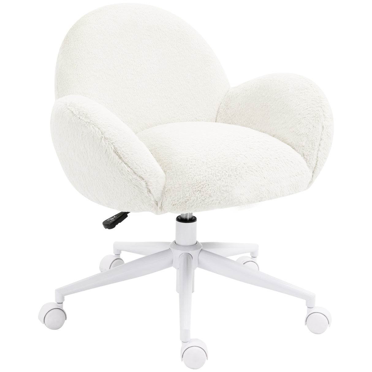 Faux Fur Fabric Home And Office Chair 67cm Wide With Rolling Wheels - Velmora