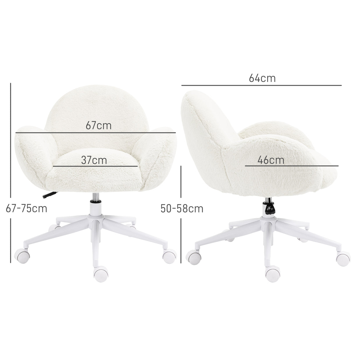 Faux Fur Fabric Home And Office Chair 67cm Wide With Rolling Wheels - Velmora