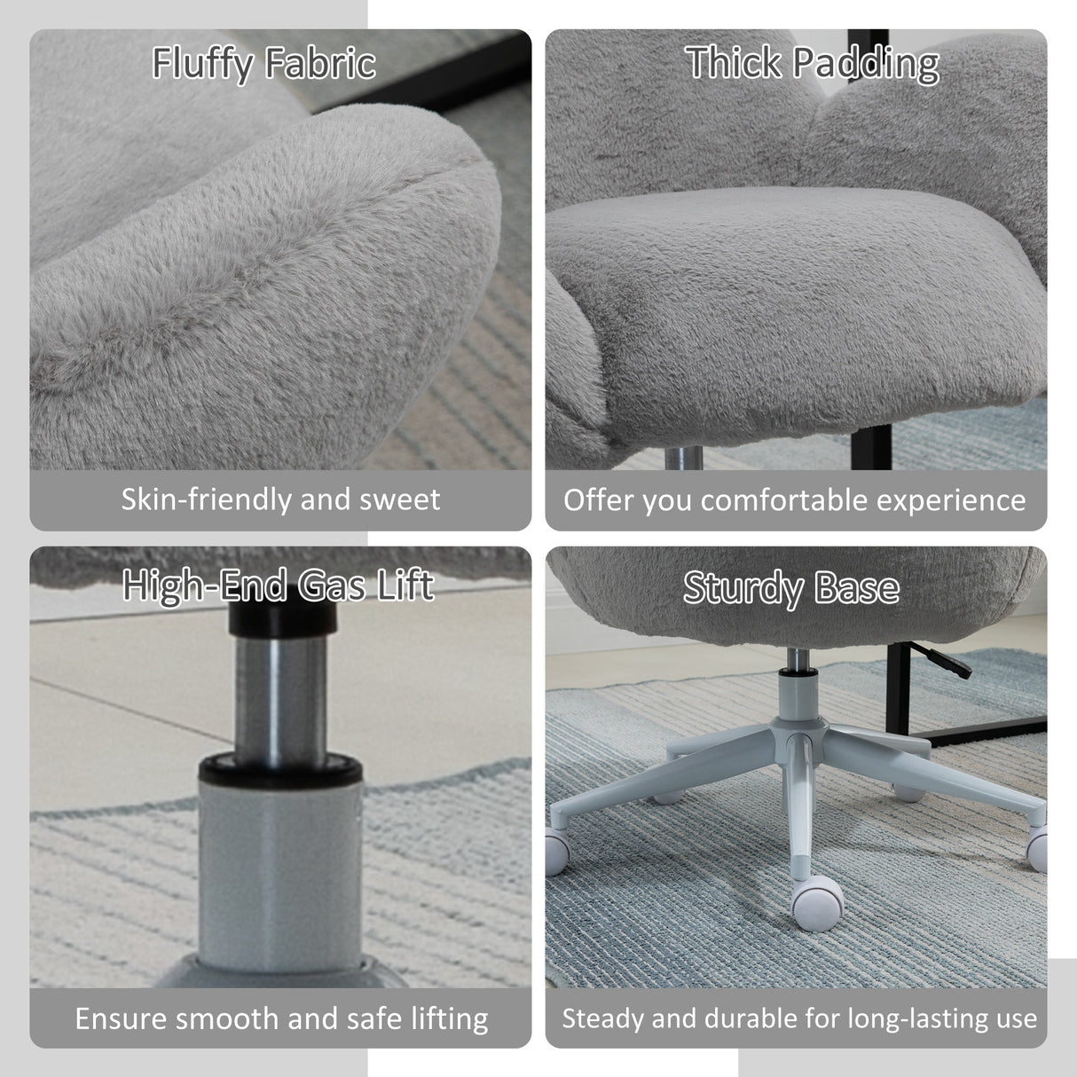 Faux Fur Fabric Home And Office Chair 67cm Wide With Rolling Wheels - Velmora
