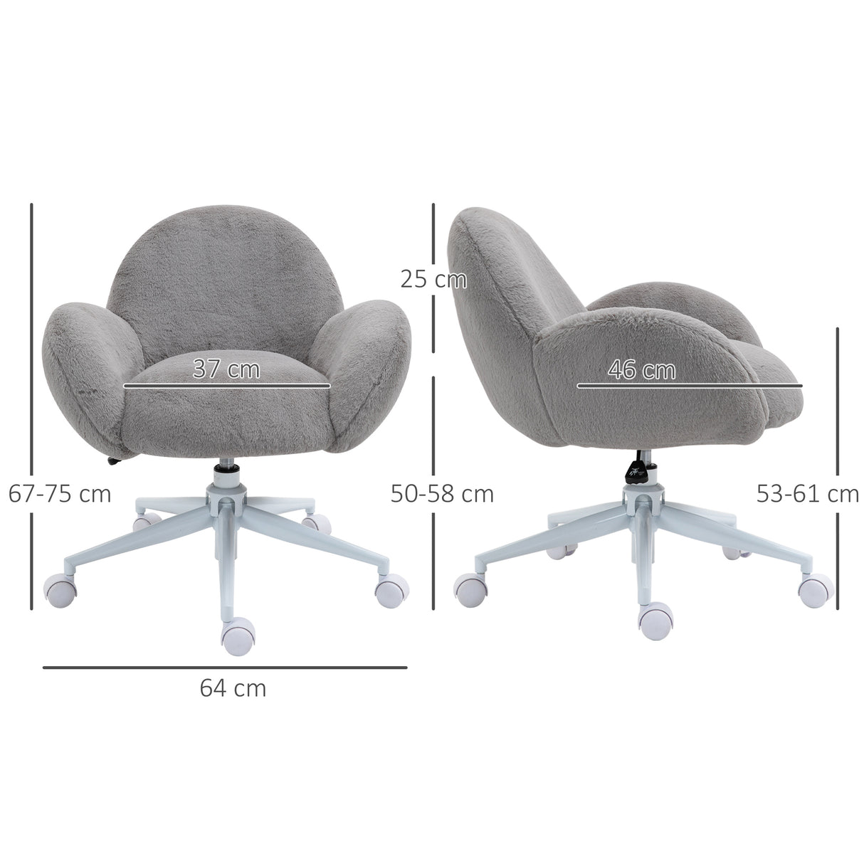 Faux Fur Fabric Home And Office Chair 67cm Wide With Rolling Wheels - Velmora