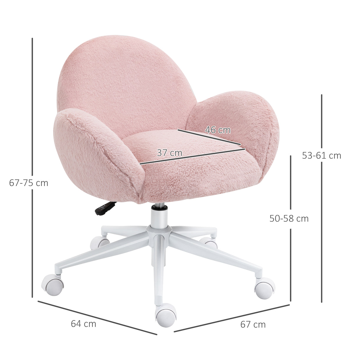 Faux Fur Fabric Home And Office Chair 67cm Wide With Rolling Wheels - Velmora