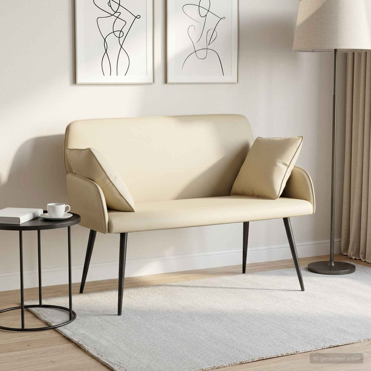 Faux Leather 2 Seater Sofa 115cm Wide With Metal Legs - Vantage Home