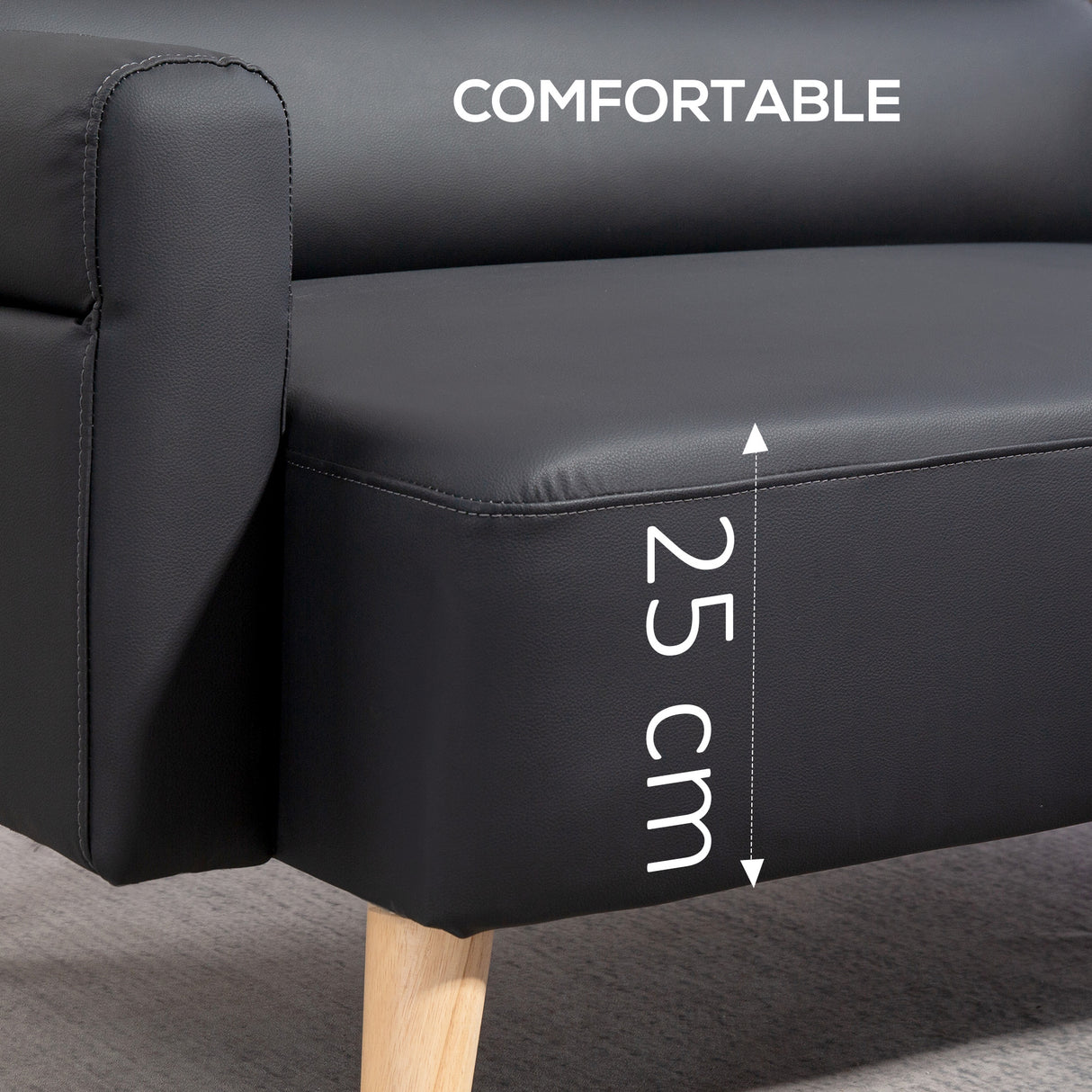 Faux Leather 2 Seater Sofa 117cm Wide With Rubberwood Legs - Velmora